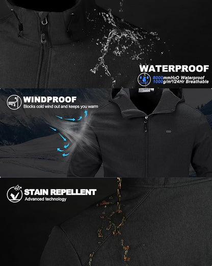 33,000ft Men's Hooded Softshell Jacket Waterproof Lightweight Insulated Windbreaker Fleece Lined Rain Shell Jacket