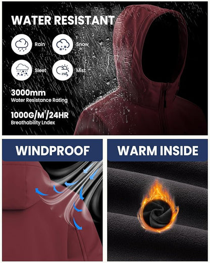 WULFUL Men's Lightweight Softshell Jacket Warm Fleece Lined Windbreaker Waterproof Soft Shell for Outdoor Hiking