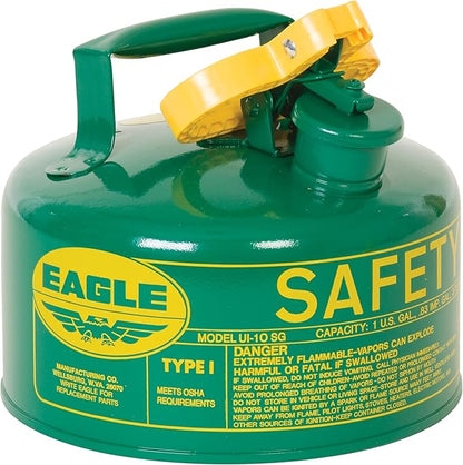 Eagle 1 Gallon Type I Green Safety Gas Can for Oil and Other Combustibles with Flame Arrester and Self-Closing Lid, Made in the USA, Galvanized Steel Flammable Storage Can, UI10SG