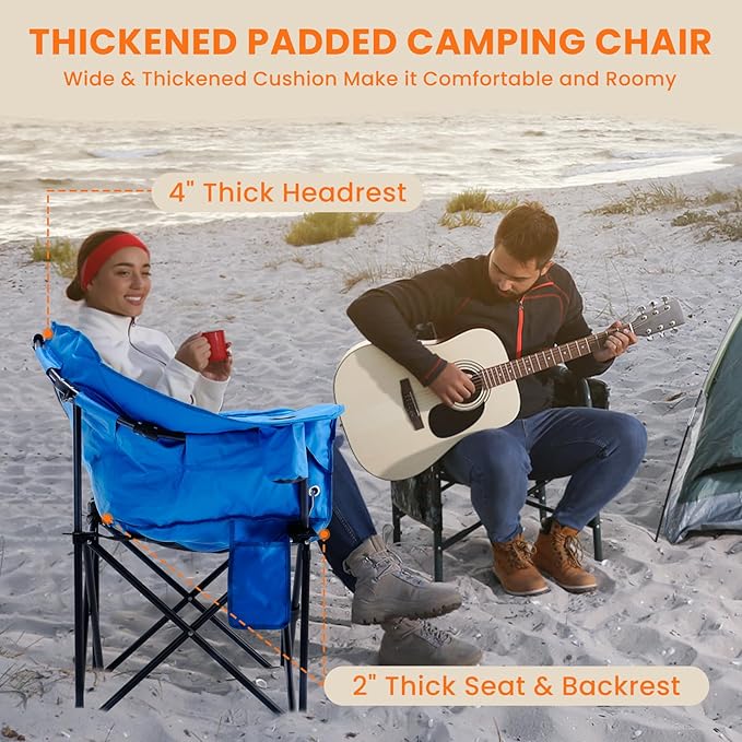 NAIZEA Heated Massage Camping Chairs,Heated Outdoor Chair w/3 Heating Mode, Oversized Heated Chair for Adults, Heavy Duty Folding Camping Chairs for Camp,Fishing, Sports Events,NOT Included Battery