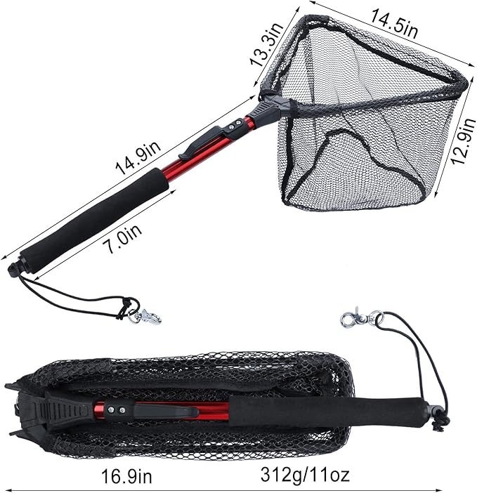 Sougayilang Fishing Net Fish Landing Net, Foldable Collapsible Telescopic Pole with EVA Handle, Durable Nylon Material Mesh, Safe Fish Catching or Releasing