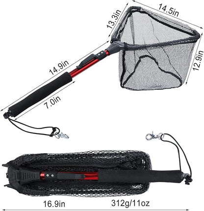 Sougayilang Fishing Net Fish Landing Net, Foldable Collapsible Telescopic Pole with EVA Handle, Durable Nylon Material Mesh, Safe Fish Catching or Releasing