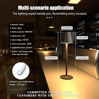 Modern LED Cordless Table Lamp, 4000mAh Rechargeable Battery, 3 Level Brightness Night Light, Metal Shell, Minimalist Design, for Couples Dinner/Coffee Table/Restaurant/Bedroom, Khaki
