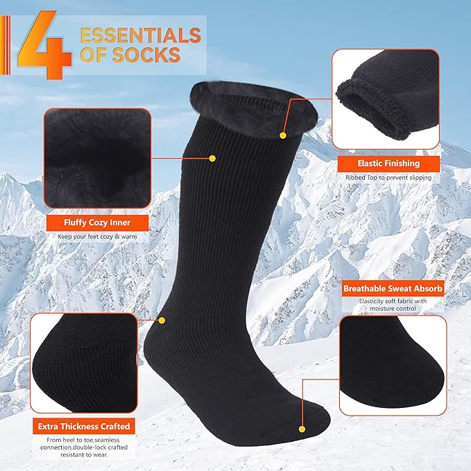 Sunew Warm Thermal Socks 4 Pack, Mens Womens Winter Heated Outdoor Skiing Thermal Socks