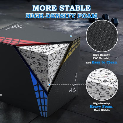 XDDIAS 65/35/22LB Heavier Foam Plyometric Box Jumps for Home Gym,Firm Soft Plyo Box,30”x24”x20”-24”x20”x16”-20"x16"x14" Foam Plyometric Box,440lb Weight Capacity Jump Box Gym for Workout Training