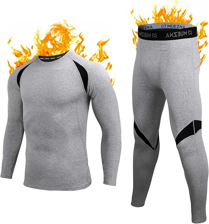 Muezna Men's Thermal Top and Bottom Set Underwear Long Johns Base Layer with Soft Fleece Lined