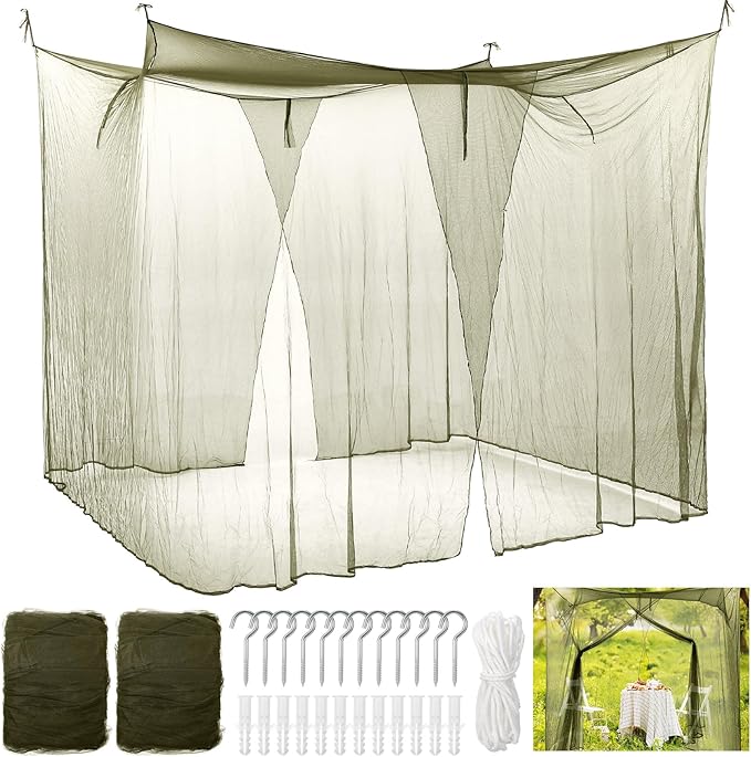 Tranqun 2 Pcs Mosquito Netting for Patio, Ultra Large Mosquito Net l 87 x W 87 x H 71 Inch for Bed with 2 Side Openings 16 Hanging Loops for Camping Home Outdoor Travel Dormitory Decor(Dark Green)