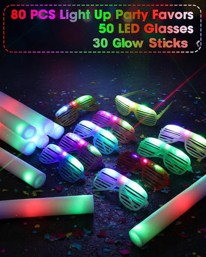 Maitys 72 Pcs Foam Sticks Light up Glasses, Glow in the Dark Sunglasses Foam Sticks LED Glasses Light up Supplies
