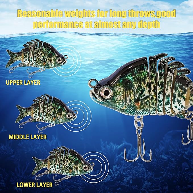 Multi Jointed Swimbait Saltwater Fishing Lures with Sharp Treble Hooks, Bass Fishing Lures Walleye Trout, Lifelike Slow Sinking Fish Bait Lures Kit Freshwater
