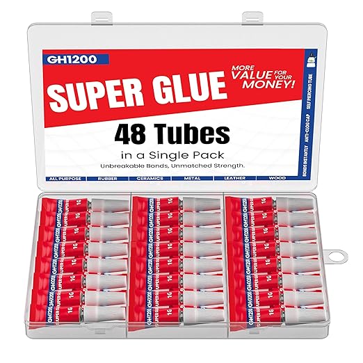 GH1200-1 Gram (Pack of 48) Single-Use Super Glue All Purpose, Super Fast, Thick & Strong Adhesive Superglue, Cyanoacrylate Glue for Hard Plastics, DIY Craft, Ceramics, Frame, Leather, Metal Etc