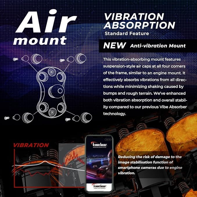 Kaedear Motorcycle Smartphone Holder, Charging, Vibration Absorption, Air Mount, Integrated QI, Wireless Charging, USB Power Supply, Devil Horn QI USB/Air Mount KDR-M26A (Qi Charging / 1" Ball)