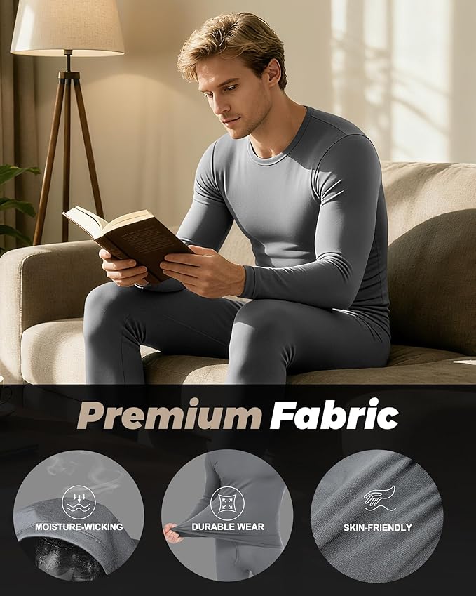 WEERTI Thermal Underwear for Men Long Johns with Fleece Lined Base Layer Men Cold Weather Top Bottom