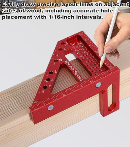 TRZZ 3D Multi-Angle Measuring Ruler, Precision Woodworking Carpenter Square for 0-90° Angles, Aluminum Alloy Tool for Engineering, Construction, and DIY Projects (Red)