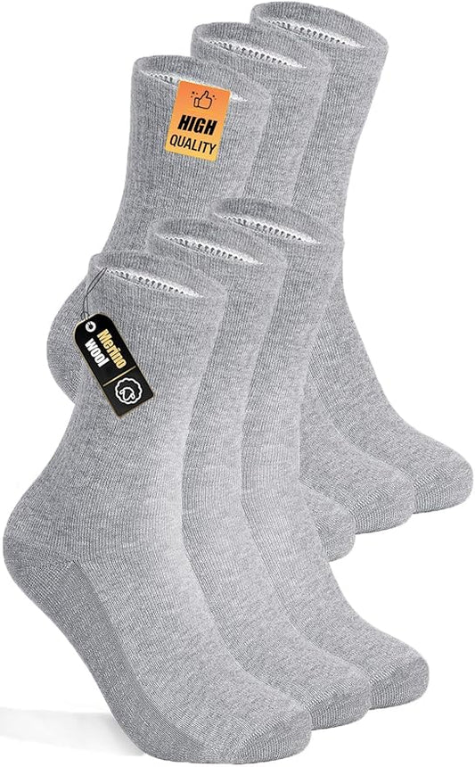 3 Pairs Men's Merino Wool Socks - Thermal Winter and Hiking Socks with Cushioned Support for Everyday Comfort