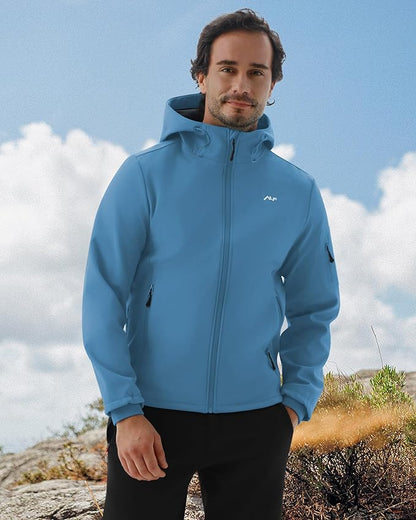WULFUL Men's Lightweight Softshell Jacket Warm Fleece Lined Windbreaker Waterproof Soft Shell for Outdoor Hiking
