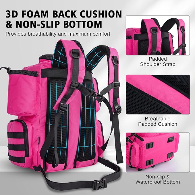 Goture Fishing Backpack, 900D Water-Resistant Tackle Backpack with Rod Holders, 45L Large Fishing Bag Storage Gear Tackle Bag with 8 Lure Pockets, Rain Cover for Camping Hiking(Without Tackle Box)