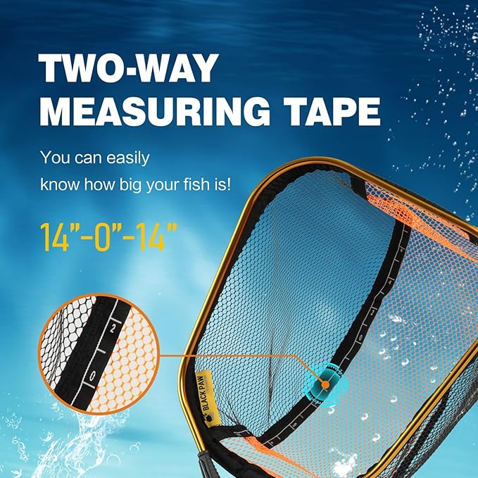 Black Paw Floating Fishing Net - Telescopic Foldable Fish Landing Net with Adjustable Mesh Head, Built in Length Scale