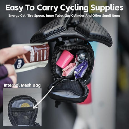 Bike Seat Bag Bicycle Saddle Bag 0.4L Cycling Under Seat Pouch for Mountain Road Biking and Commuting Trips (Black)