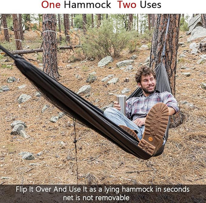 Sunyear Hammock Camping with Rain Fly Tarp and Net, Portable Camping Hammock Double Tree Hammock Outdoor Indoor Backpacking Travel & Survival, 2 Tree Straps,100% Waterproof