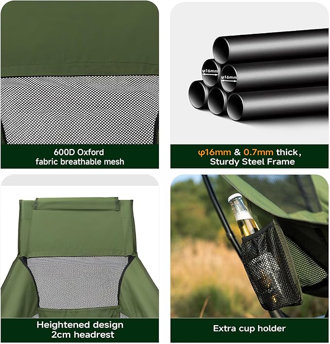 Upgraded 360° Swivel Camping Chair for Adults, Portable Folding Chair with Cup Holder, Lightweight Compact Backpack Outdoor Chair for Travel, Fishing, Hiking, and Beach