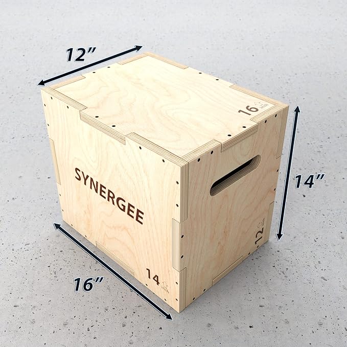 Synergee 3 in 1 Wood Plyometric Box for Jump Training and Conditioning. All in One Jump Trainer. Sizes 30/24/20, 24/20/16, 20/18/16, 16/14/12