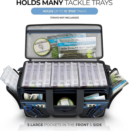 Reaction Tackle Fishing Tackle Bag – Salt Water Resistant Fishing Bag, 1000D PVC Waterproof Material, Tackle Box Organizer with Dividers for 3600 or 3700 Trays (Small, Medium, Backpack only fit 3600)