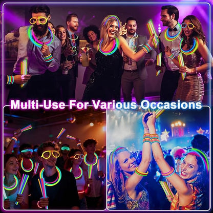 TURNMEON 100 Pack Ultra Bright New Year Eve Christmas Glow Sticks Bulk Party Pack Halloween Glow In The Dark Party Supplies Favors Glow Sticks Necklaces Bracelets with Connector 8" Glow stick Light Up