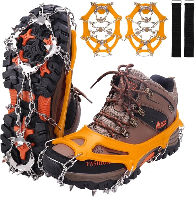 WIN.MAX Crampons for Shoes, Traction Cleats Ice Snow Grips with 19 Stainless Steel Spikes, Shoe Talons Anti - Slip Boots Spikes for Walking, Jogging, Climbing and Hiking