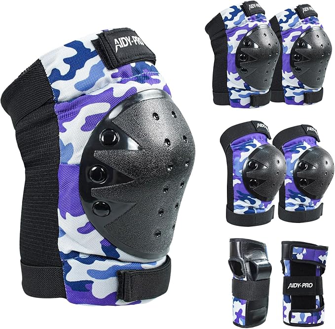 Adult/Youth/Kids Knee Pads and Elbow Pads Set Skateboard Protective Gear, 6 in 1 Knee Guards Kids Wrist Guards for Roller Skating Skateboarding Biking