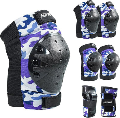 Adult/Youth/Kids Knee Pads and Elbow Pads Set Skateboard Protective Gear, 6 in 1 Knee Guards Kids Wrist Guards for Roller Skating Skateboarding Biking
