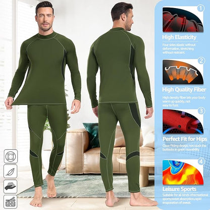 UNIQUEBELLA Men's Thermal Underwear Sets Top & Long Johns Fleece Sweat Quick Drying Thermo Base Layer