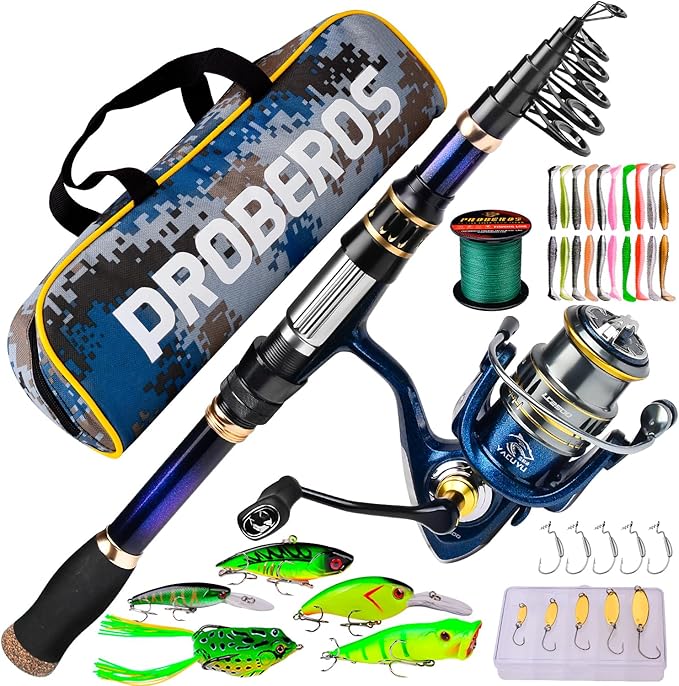 Fishing Rod and Reel Combo - Telescopic Fishing Poles and Spinning Reels Combos - Carbon Fiber Fishing Pole with 2500 Fishing Reel Combos - Bass Fishing Tackle Gear Set Fishing Rods Kit 1.8m/5.9ft