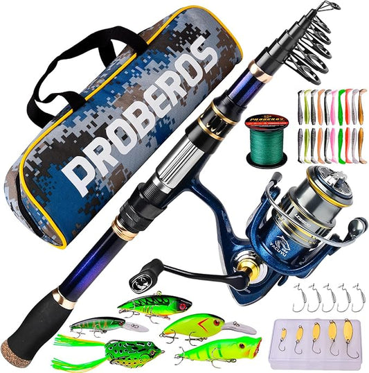 Fishing Rod and Reel Combo - Telescopic Fishing Poles and Spinning Reels Combos - Carbon Fiber Fishing Pole with 2500 Fishing Reel Combos - Bass Fishing Tackle Gear Set Fishing Rods Kit 1.8m/5.9ft