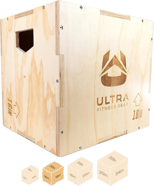 Ultra Fitness Gear Wooden Plyo Box, 31 Plyometric Jump Training Squat, Step Up, Jumps & More Workout Size S, M, L, XL