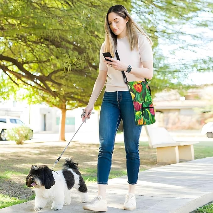 Colorful Tulips Water Bottle Holder with Strap Insulated Water Bottle Carrier Crossbody Bags Pouch with Phone Pocket for Travel Gym Hiking Walking Running