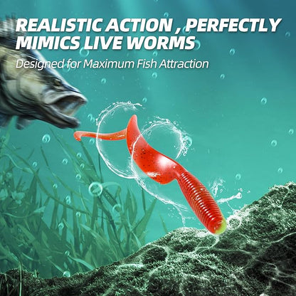 Curly Style Tail Worms Fishing Lures – Realistic Wavy Tail Soft Bait Grub Swimbaits for Saltwater & Freshwater Fishing, Available in 4 Inch & 6 Inch, Perfect for Bass, Trout, Crappie, & More