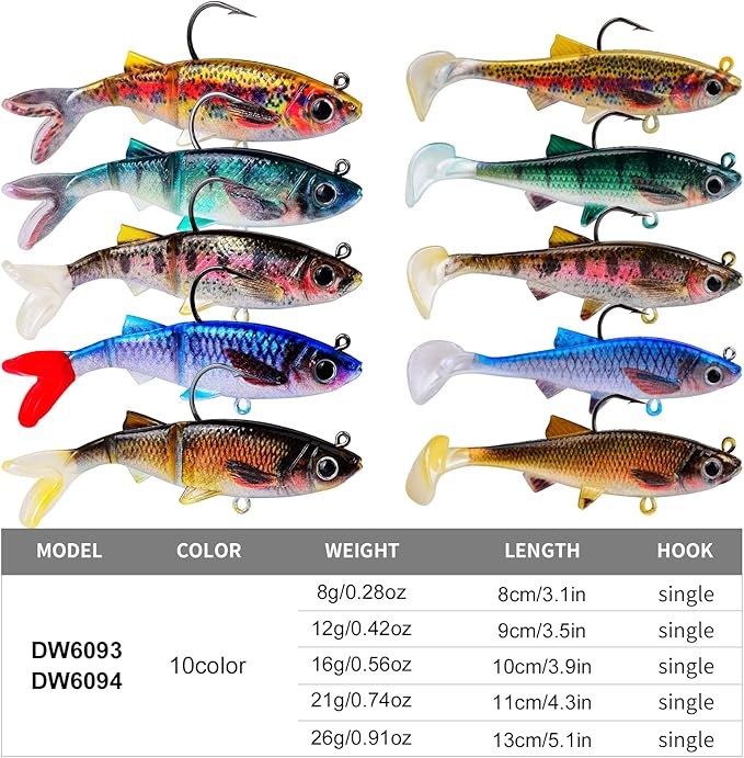Fishing Soft Plastic Lures - Pre-Rigged Soft Fishing Lures - Great Action Swimbaits with Spinner - Fishing Gear for Bass Trout Walleye, Crappie Fishing Jigs Bait