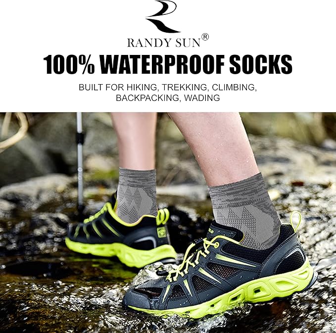 RANDY SUN Waterproof Socks, Unisex Hiking Wading Trail Running Kayaking Crew Socks