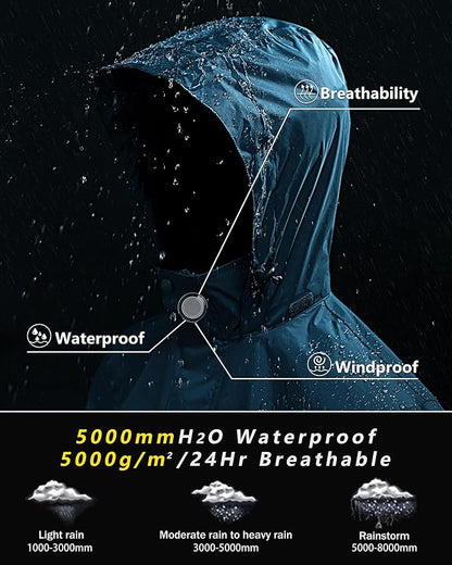 Outdoor Ventures Men's Rain Jacket Waterproof Lightweight Packable Rain Shell Raincoat with Hood for Golf Hiking Travel