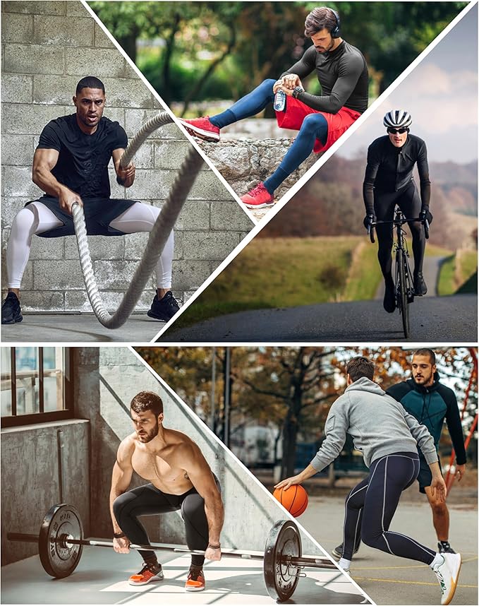 Roadbox 3 Pack Compression Pants Men, Performance Running Workout Sports Leggings, Gym Basketball Athletic Tights Base Layer