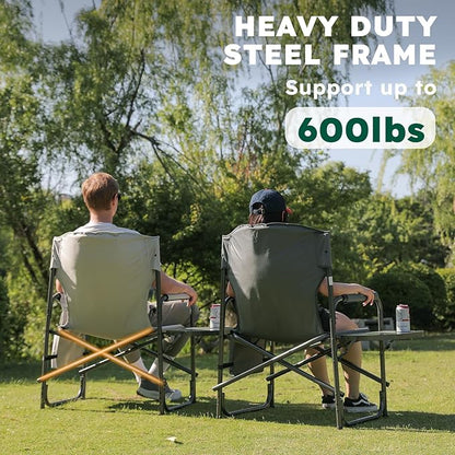Oversized Directors Camping Chair Support 600 LBS, Heavy Duty Folding Outdoor Chairs with Detachable Side Pocket and Adjustable Side Table for Outside Beach,Lawn,Fishing (Black)