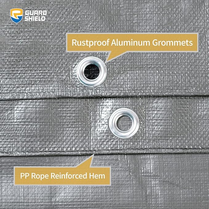 GUARD SHIELD Tarps Heavy Duty Waterproof 16x20 Feet Silver/Black Poly Tarp Cover Outdoor Thick UV Resistant Tarpaulin with Grommets 10mil (2-Pack)