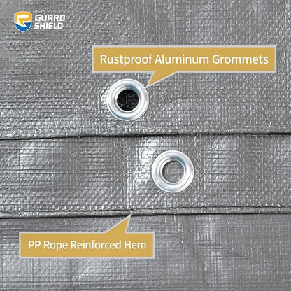 GUARD SHIELD Tarps Heavy Duty Waterproof 10x10 Feet Silver/Black Poly Tarp Cover Square Outdoor Thick UV Resistant Tarpaulin with Grommets 10mil (2-Pack)