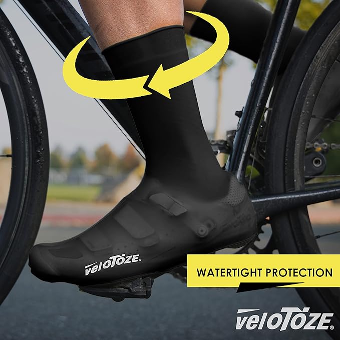 veloToze Tall Silicone Shoe Cover with Snaps - Covers Road Cycling Shoes - Waterproof, Windproof Reusable Boot-Style Overshoes for Bike Rides in Winter, Rain, Cold Weather Biking - for Men and Women