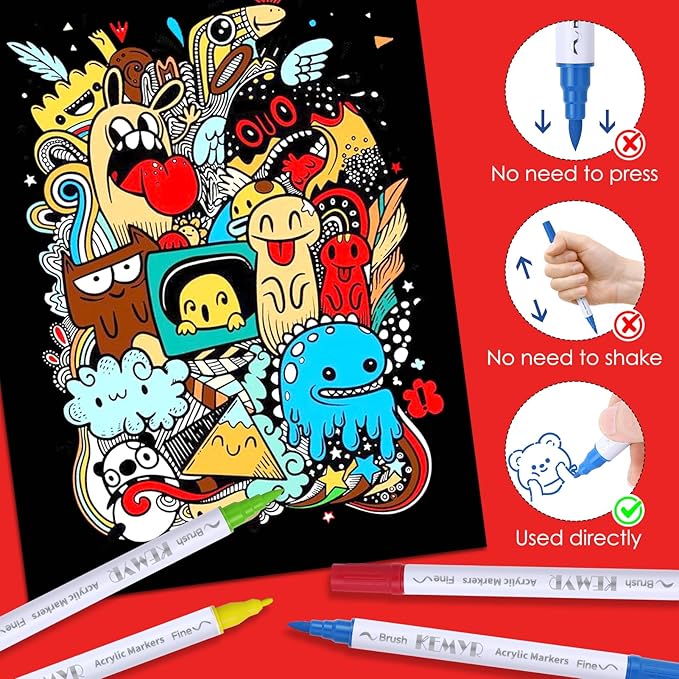 100 Colors Brush & Fine Tip Acrylic Paint Pens, Dual Tip Acrylic Paint Markers for Paper, Wood, Canvas, Stone, Rock, Glass, Fabric, DIY, Ceramic, Art Supplies for Adults Drawing