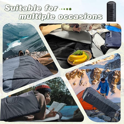 XL 10 Degree Sleeping Bags Waterproof for Adults 350GSM Machine Washable with Compression Sack for 3-4 Season Camping Outdoor