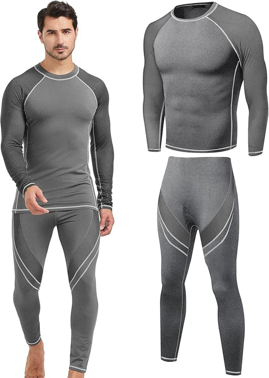 UNIQUEBELLA Men's Thermal Underwear Sets Top & Long Johns Fleece Sweat Quick Drying Thermo Base Layer