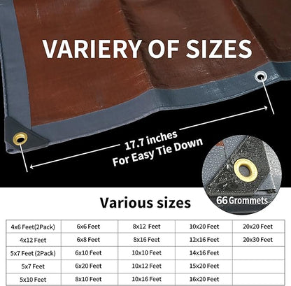 TARPAL tarp 20x30 Feet Super Heavy Duty Tarps Cover 20mil Waterproof UV Protection Rip and Tear Proof Tarpaulin with Grommets(Grey/Brown)