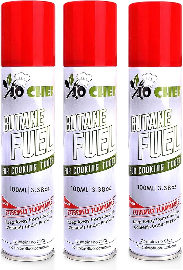 Jo Chef Butane Fuel Refill, Fuel Canister, Universal Refill Gas Lighter, Kitchen Torch, Fuel Butane Torch fluid – Universal Tip – (3 Cans)