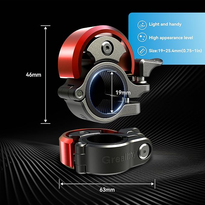 Greallthy Bike Bell, Aluminum Alloy Bicycle Bell with Clear Loud Sound, Bike Bells for Adults and Kids, Sturdy and Compact Bell Fits 0.75-1in(19-25.4mm) Handlebar for Mountain, Road Bikes.